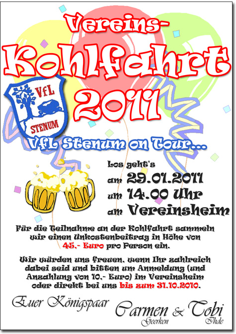 Am 29.01.2011 steigt die VfL Stenum Vereinskohlfahrt